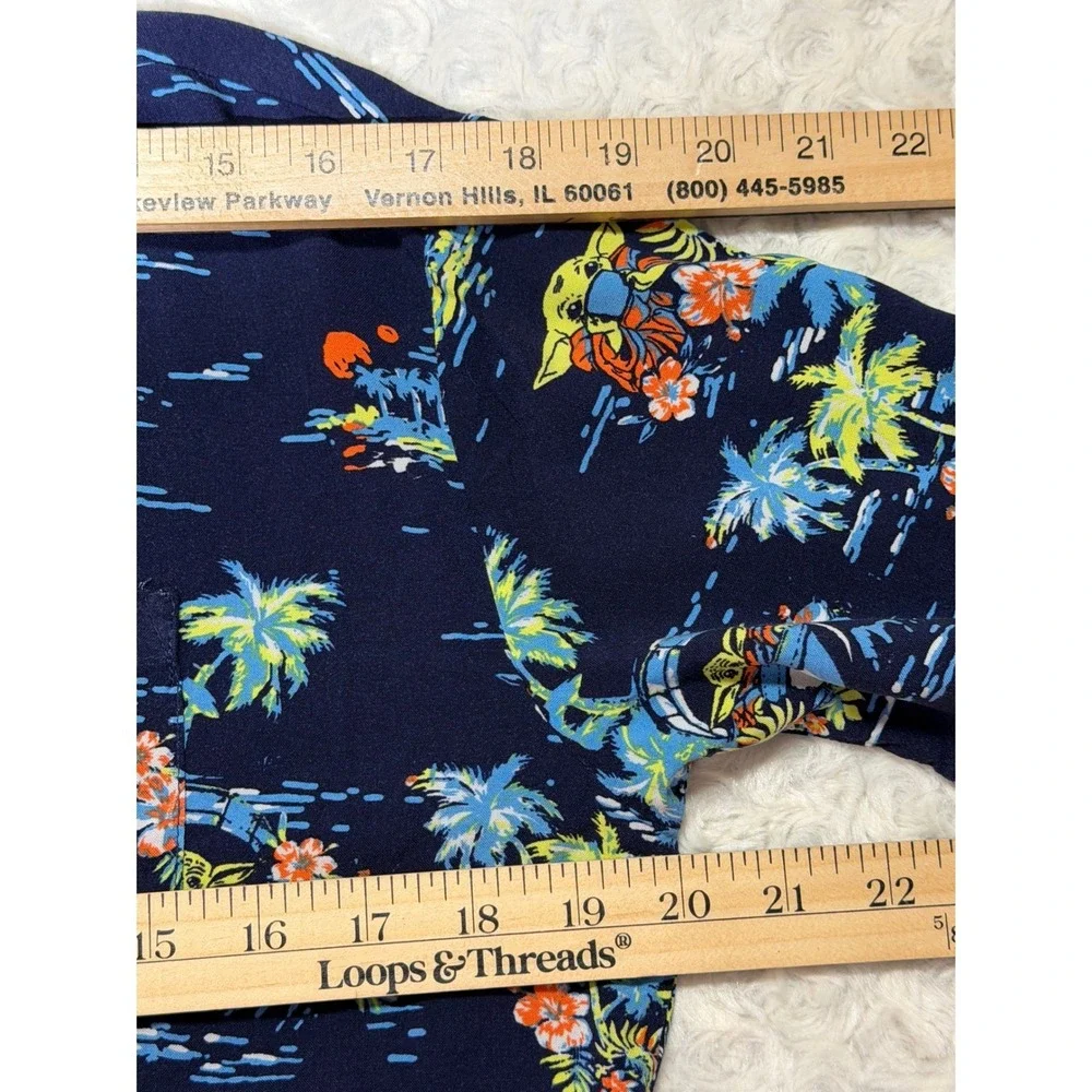 Star Wars Mandalorian Grogu Baby Yoda Hawaiian Shirt Navy Blue Mens Small SM P C